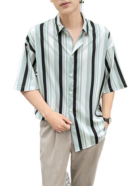 

men striped drop shoulder shirt 61n4#, White;black