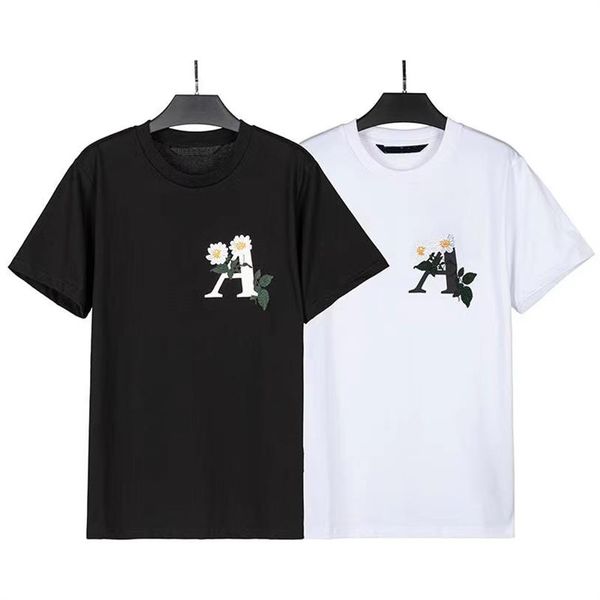 

2022 european and american couples in summer trend half sleeve offset letters fashion loose round neck cotton short sleeve t-shirt, White