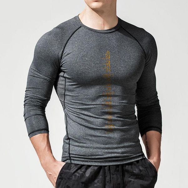

men's t-shirts men sports fitness long-sleeved blouse running training plus velvet bottoming shirt round neck t-shirt thin section clot, White;black