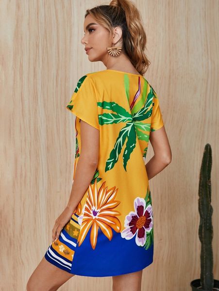 

floral print tunic dress g8st#, Black;gray