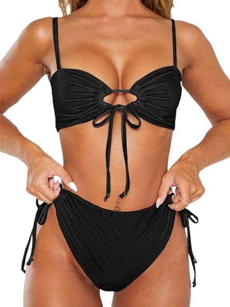 

bikini swimsuit push up ruched drawstring thong two piece swimsuits bathing suits k7ze#, White;black