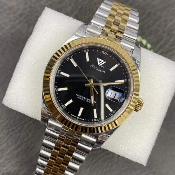

watchsc -mens automatic mechanical ceramics watches 41mm full stainless steel gliding clasp swimming wristwatches sapphire luminous watch, Slivery;brown