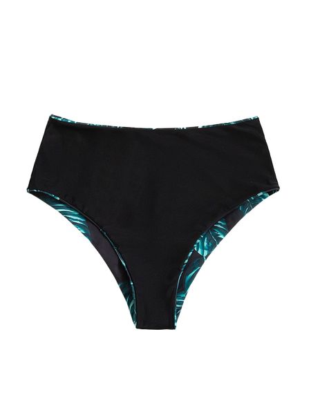 

tropical print high waisted reversible bikini bottom u365#, White;black