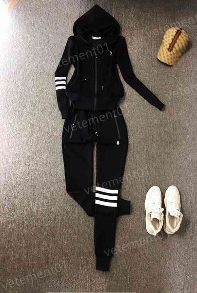 

womens two piece pants striped print black zip cardigan jacket with lettering logo pencil pants 2 piece sets luxury designer tracksuits 0912, White