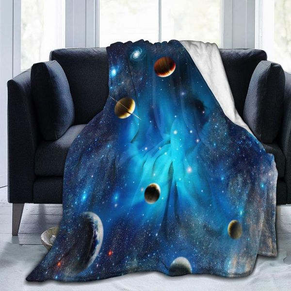 Decken, weiche, warme Fleecedecke, Blick auf das Universum mit Planeten, Sofa, karierter Überwurf, 3 Größen, leicht, dünn, mechanische Waschung, Flanelldecken, blanko