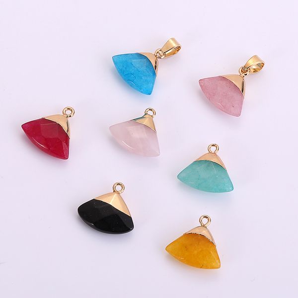 

natural stone circular sector charms opal pink quartz chakras crystal tiger eye healing crystal pendant for diy jewelry making necklace, Bronze;silver