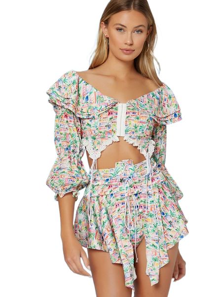 

x ji yeon lee sailor collar gathered sleeve schiffy frill hem w02c#, White