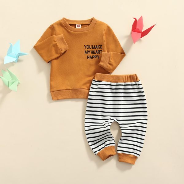 

autumn infant baby boys girls casual sweatshirt and trousers set letter long sleeve stripe pants clothes, White