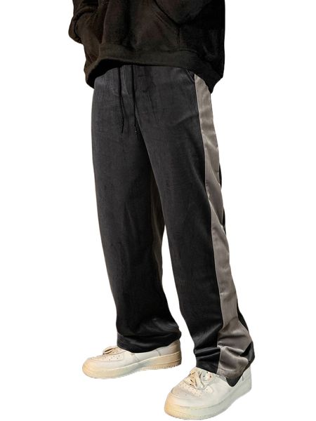 

men contrast side seam drawstring waist pants o8dc#, Black