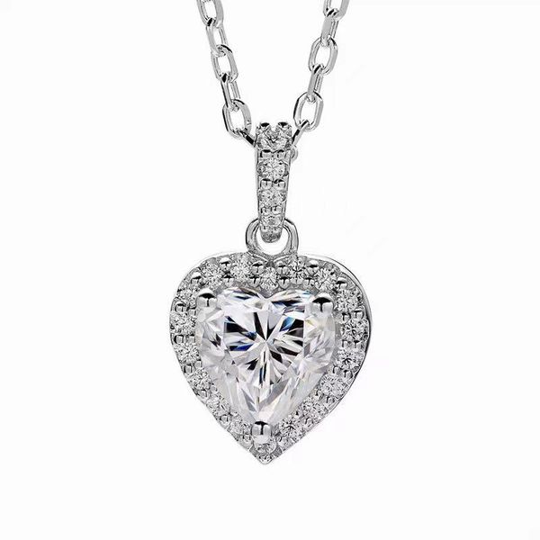 

trendy pendant necklaces 1ct d color vvs1 heart cut moissanite necklace women jewelry 925 sterling silver plated 18k gold pass diamond giftp