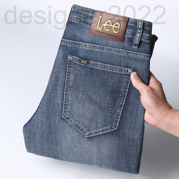

men's jeans designer le spring and summer thin men's jeans korean fashion slim straight elastic business medium waist casual blue