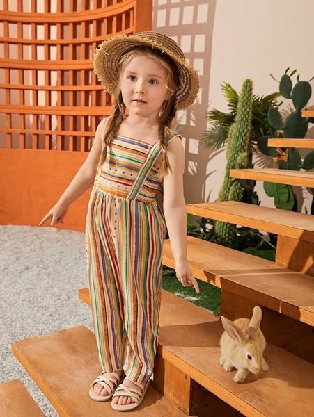 

toddler girls striped shirred tank jumpsuit she, Blue
