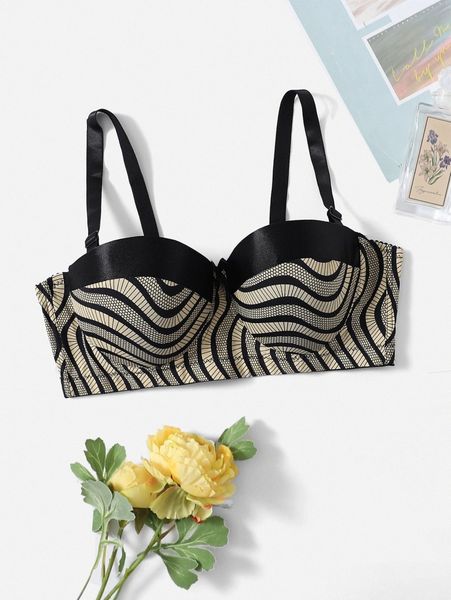 

plus striped push up underwire bra w4c9#, Black;white