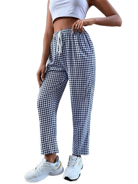 

gingham knot detail pants e7oz#, Black;white