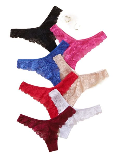 

7pack floral lace panty set p5oz#, Black;red