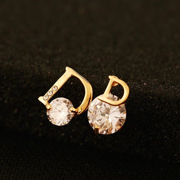 

18k gold plated lettering earrings jewelry fashion zircon ladies asymmetrical stud earrings luxury temperament female195t, Golden;silver