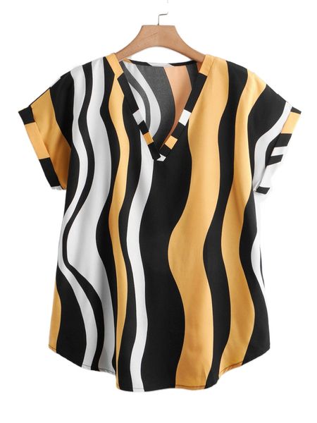 

plus v-neck batwing sleeve colorblock blouse 48cs#, Black