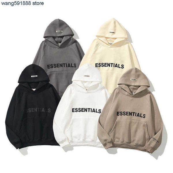 

7agn men's hoodies sweatshirts street brand essential reflective three-dimensional letters lovers oversize sweater fg6i, Black