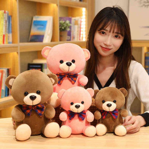 PC CM Kawaii Tie Teddy Bear Plush Toy Beautiful Ursos segurando bonecas de coração de cabeça macia de pelúcia para crianças meninas presentes de natal j220704