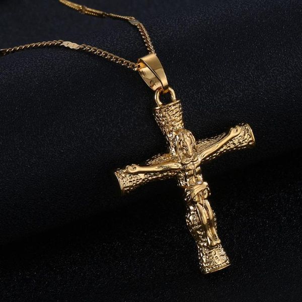 Anhänger Halsketten Goldfarbe Kreuz Halskette INRI Jesus Kruzifix Christentum JewelyPendant