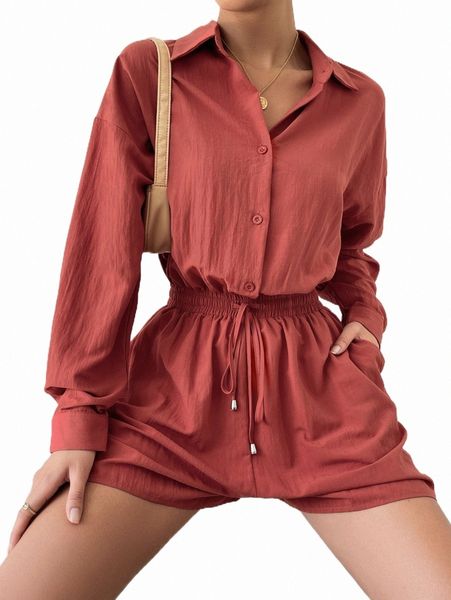 

drop shoulder shirred drawstring waist shirt romper p7j7#, Black;white