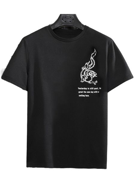 

men dragon & slogan graphic tee e2by#, White;black