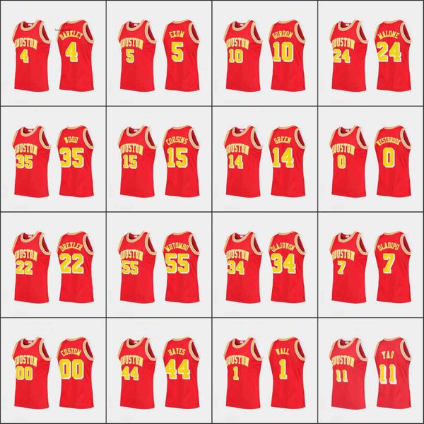 

2022 2023 houstonrocketsmen charles barkley clyde drexler hakeem olajuwon dikembe mutombo gerald green custom red classics jersey, Black