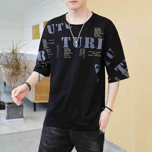 

2022 new summer short men's korean ins versatile loose print t-shirt fashion couple half sleeve, Black;brown