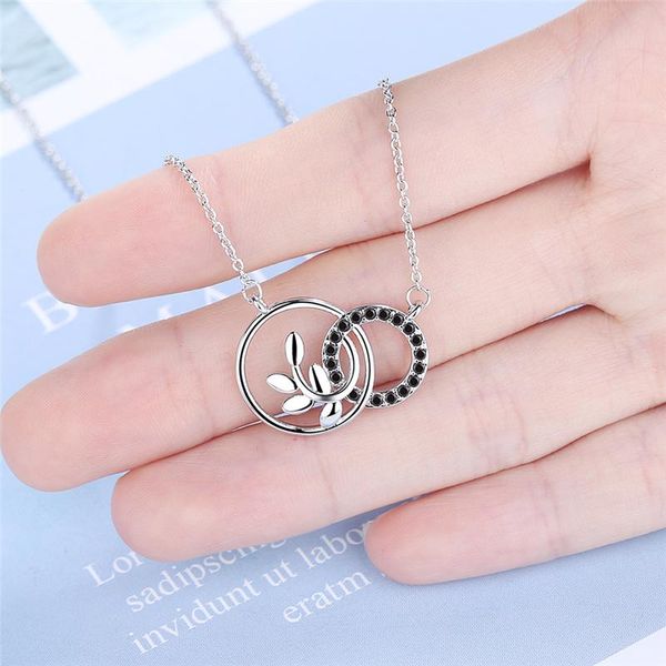 

pendant necklaces women's leaf necklace inlaid black zircon cross-border double women silver plated clavicle chain girls choker