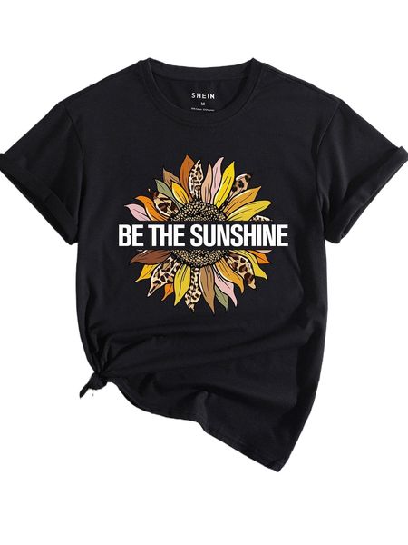 

slogan & sunflower print tee g4zf#, White