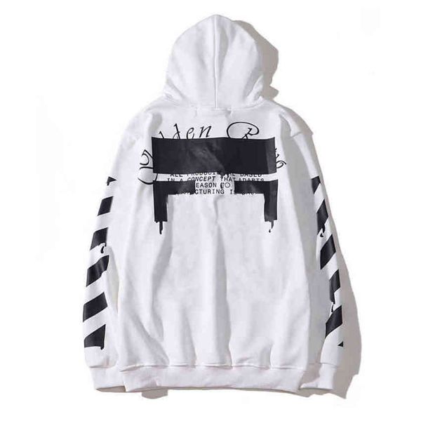 

mens fashion classic offs hoodies loose sweatshirts zipper hoodie cotton pullover long sleeved back oil paint arrow x men women hooded jack, Black