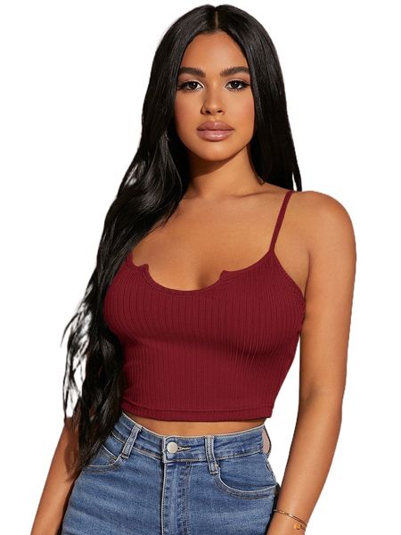 

sxy notch neck rib-knit cami crop 49rm#, White