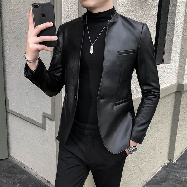 

men's tracksuits brand clothing fashion casual leather jacket male slim fit business suit coats man blazers 4xl 220826, Gray