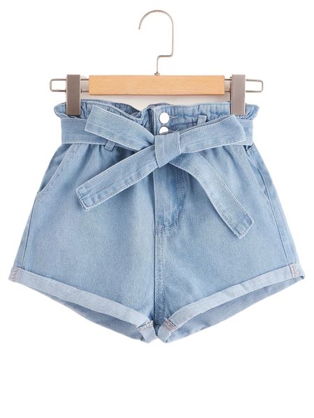 

belted denim paperbag waist shorts n9jb#, White;black