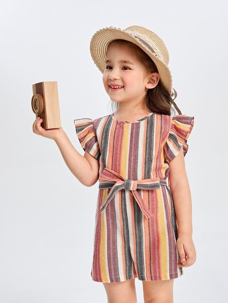 

toddler girls striped print tie front jumpsuit she, Blue