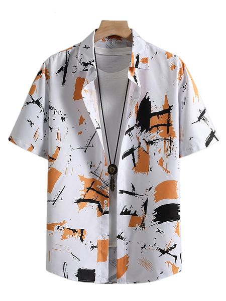 

men 1pc random splash ink print shirt h9au#, White;black