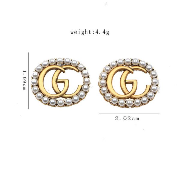 

18k gold plated dangle designers letters stud earrings geometric luxury brand women rhinestone pearl 925 silver earring for weddin233m
