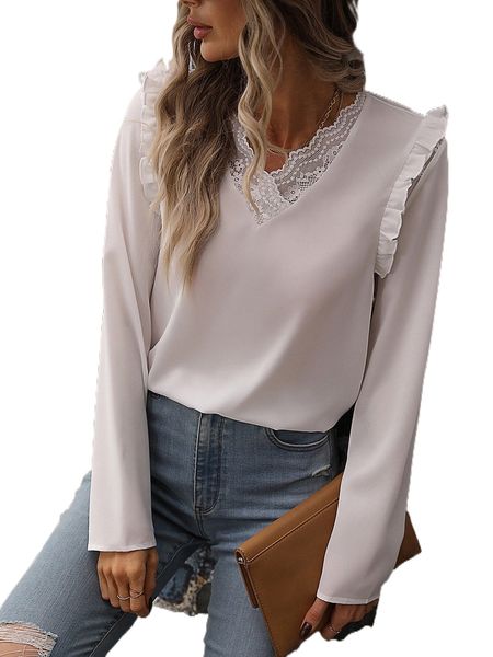 

contrast lace ruffle trim tee c1id#, White