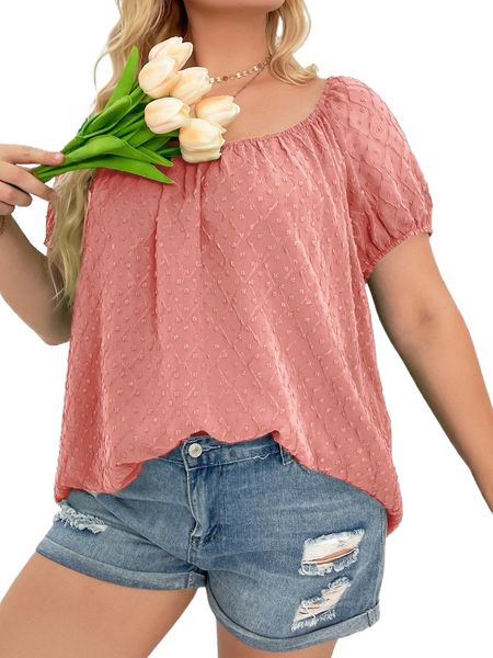 

plus swiss dot puff sleeve blouse 19uo#, Black