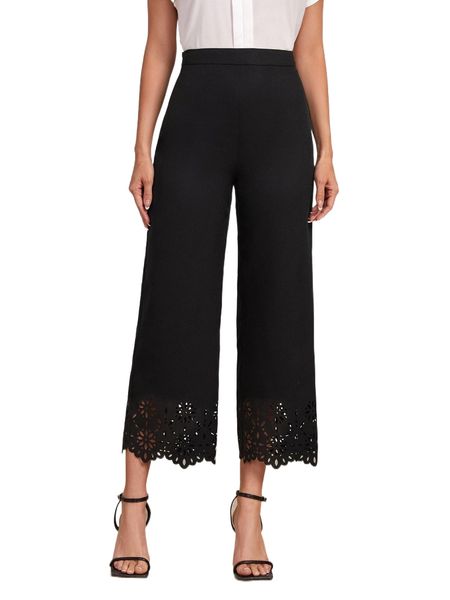 

emery rose laser cut straight leg pants m0xy#, Black;white