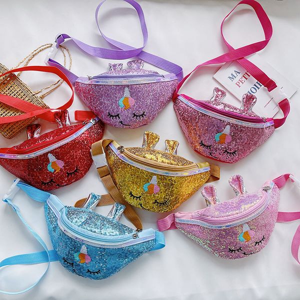 

boys girls sequin unicorn waitst toddler summer shiny mermaid crossbody chest bag for boy chilren shoulder fashion banana purses