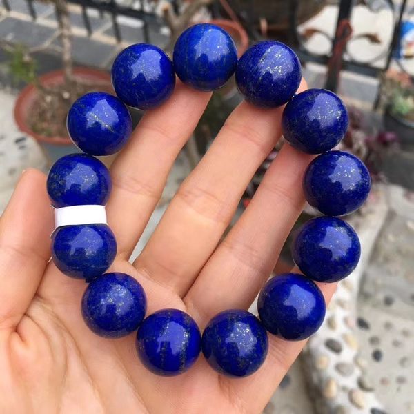 

natural blue lapis lazuli gemstone big size bracelet stretch round beads bracelet 17.2mm lapis bracelet women men aaaaaa, Silver