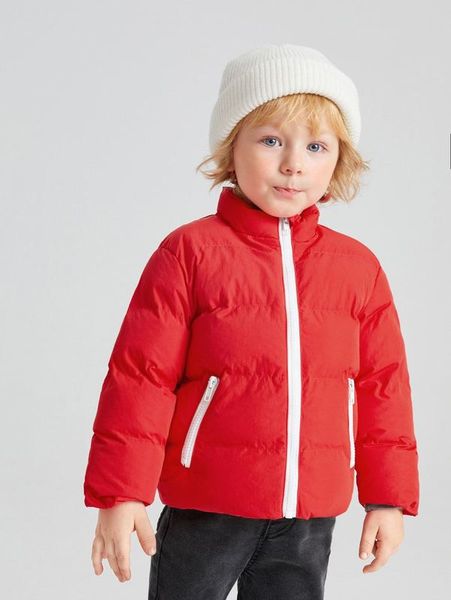 

toddler boys letter embroidery zip pocket puffer coat she, Blue;gray