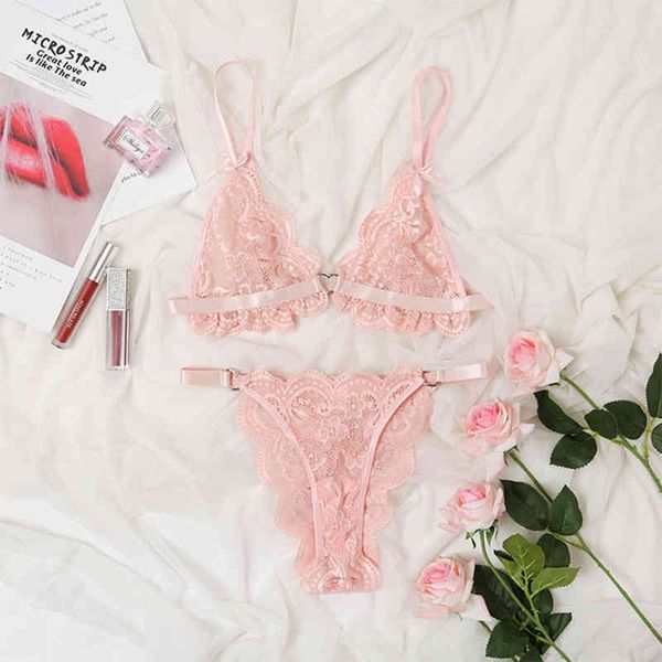 

nxy set summer new women transparent embroidery pink flowers underwear thin mesh see through erotic lingerie bra thong 0216, Red;black