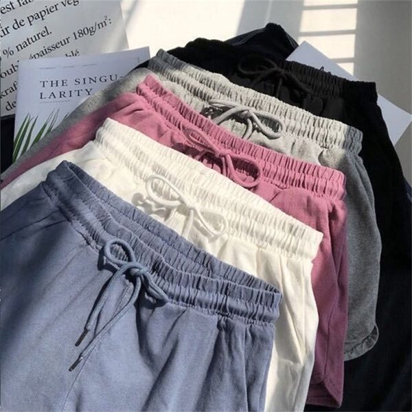 

women shorts summer casual solid drawstring shorts high waist loose shorts for girls soft cool female short s-3xl 210308, White;black