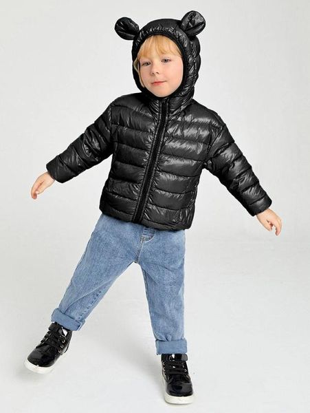 

toddler boys 3d ear design hooded down coat she, Blue;gray