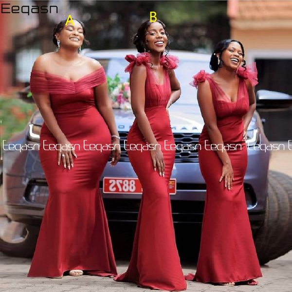 

red mermaid bridesmaid dress off shoulder v neck elastic satin elegant women wedding party prom gowns custom made, White;pink