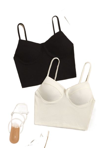 

2pcs solid bustier cami f9cg#, White