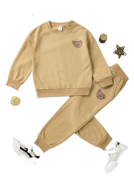 

toddler boys bear print pullover & sweatpants k6yk#, Black;white