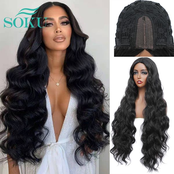 

synthetic lace wig black color long soft wavy hair 34 inches middle part heat resist ombre purple lace wig for black womenfactory direct